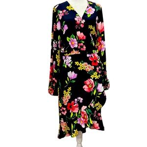 Navy floral wrap around dress with flowers size large